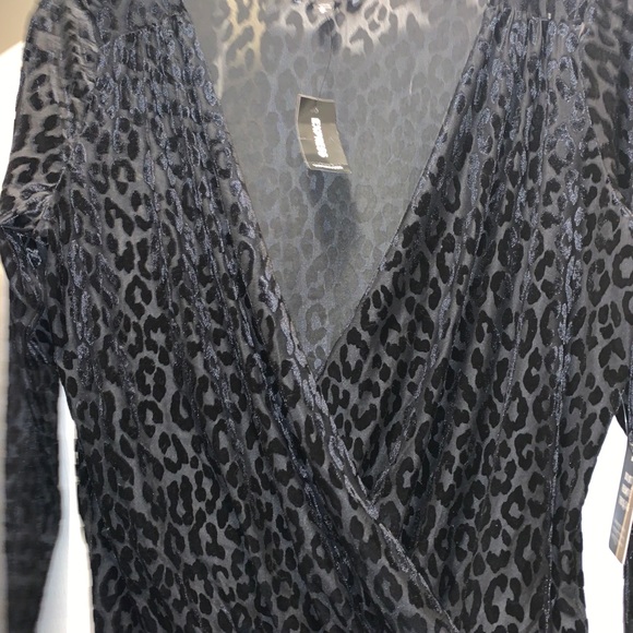 Express Tops - Express Black Velvet Leopard Bodysuit